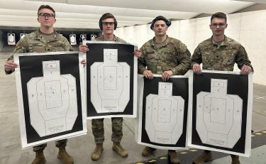 Four Cadets that entered the pistol competition, from left to right: CDT Dylan Jones, CDT Ryan Young, CDT Nick Ferrara, and CDT Connor McCormick. Photo courtesy of CDT William Vlad.