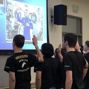 Live feed from the space station as COL Morgan conducts the oath of enlistment to local students preparing to enter the U.S. Army. 