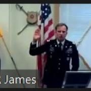 LTC Mark Van Gelder (left) and MAJ Joshua James (right) issuing the “Oath of Office” to the Second Lieutenant’s during the Commissioning Ceremony in the Army ROTC Cadet Lounge. 