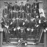 Students of the Voluntary Cadet Corps in 1888, in front of Old Main. Photo courtesy of the University of Colorado Boulder Library Archives, University Collection.