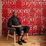 Rashid Johnson, a painter, sculptor, installation artist and filmmaker, in his Long Island, N.Y., studio on Dec. 16, 2020. (Credit: Jon Henry) 