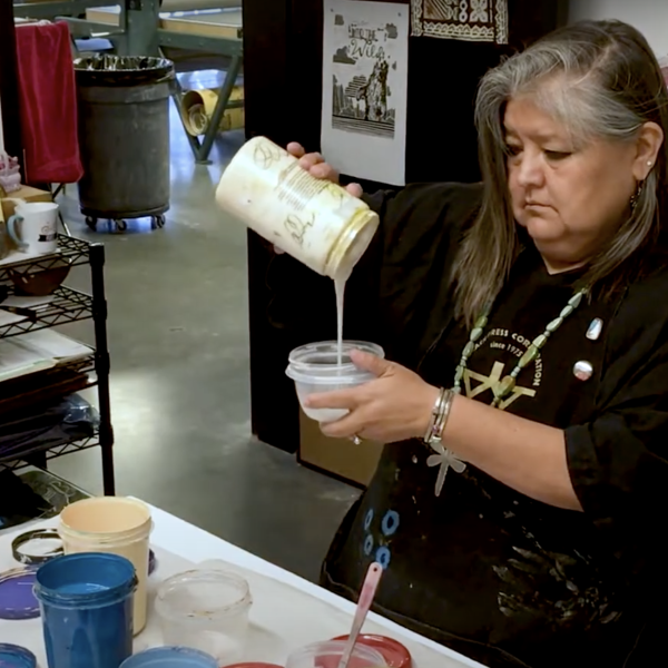 Melanie Yazzie in studio, CU Boulder