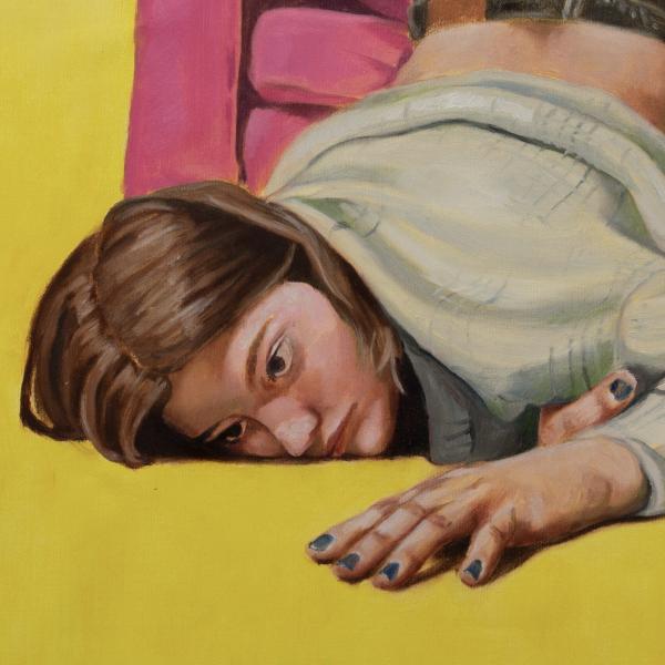 today I will lie on the ground and stew in this misery, 2024, Oil on Canvas, 21.5” x 30” inches.