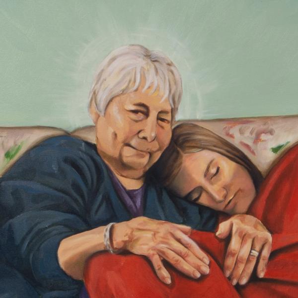 She held me, and now I hold her memory, 2024, Oil on Canvas, 60” x 42” inches.