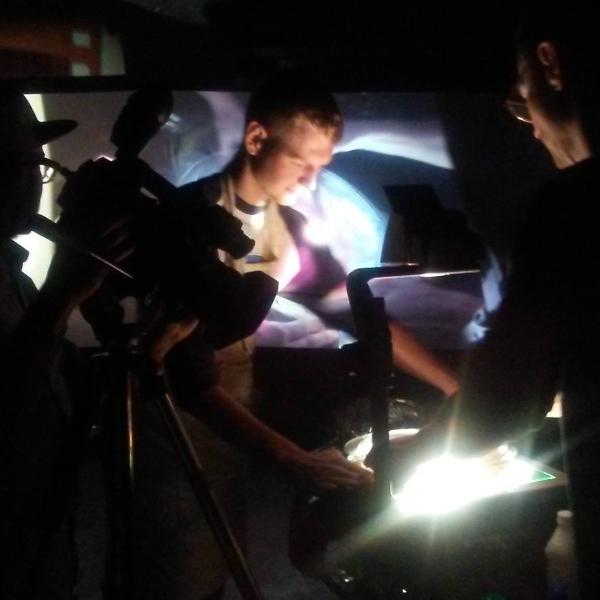 Filmmaking students in the studio