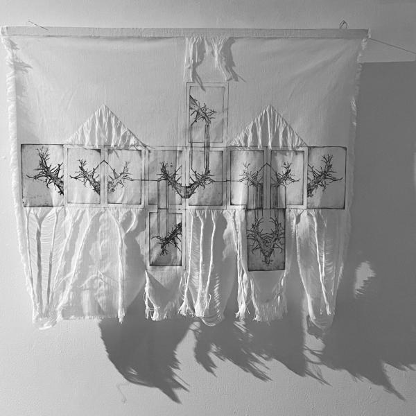Family Tree, Intaglio Print on Unraveled Fabric, 33"x28"x1 1/2"