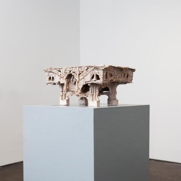 Platform/Ding #1, Stoneware, cardboard, and staples, 7 x 16 x 10 inches