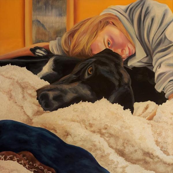 Sam Ottlinghaus (BA). "A Girl and Her Dog", Oil and Acrylic on Canvas, 36" X 48"