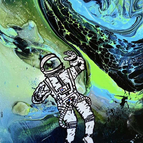 Ava Kosty (BA). "Ground Control", Acrylic and Resin on Canvas Panel, 11' by 14”