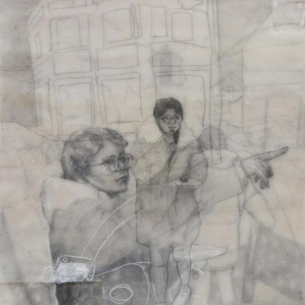“A Lost Moment”, 2021 Encaustic, colored pencil, graphite and paper. 8” x 11”