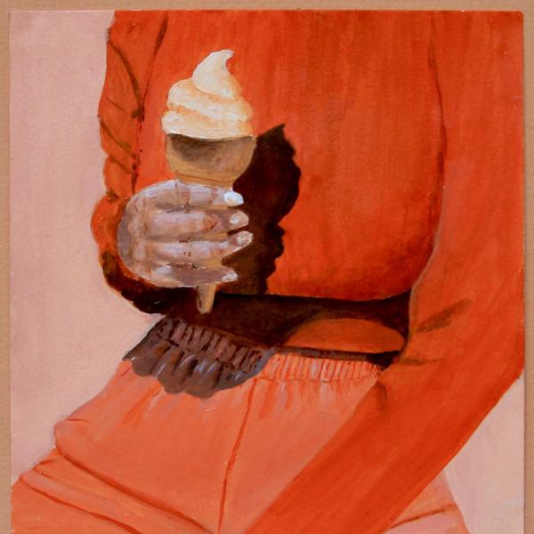 Anjali Velamala (BA). soft serve, Acrylic on paper, 14.5 x 13.8 cm