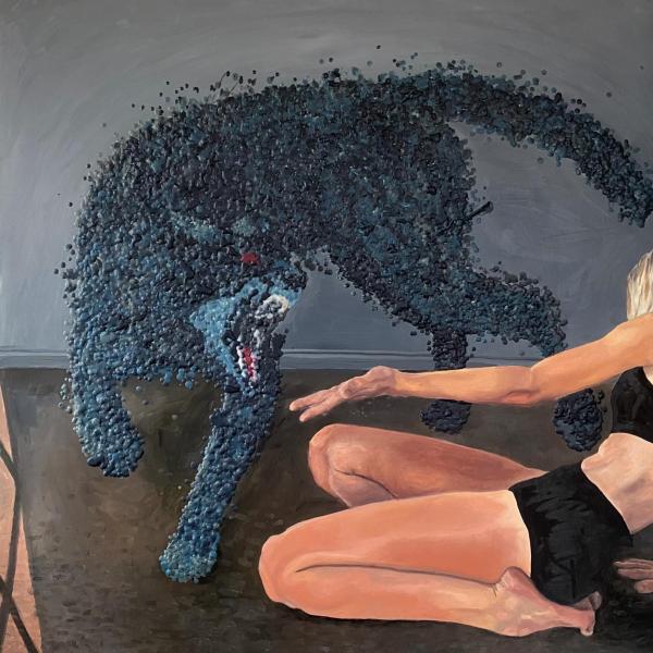 Claire Stufflebeam (BA). The Present, oil paint and candle wax, 56" x 39 "