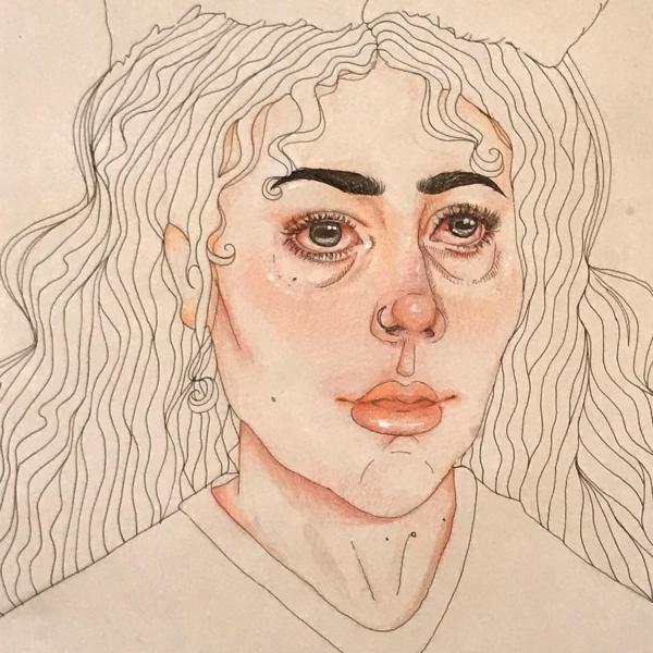 Emily Grace Crabb (BA). "Heavy is the Head", micron pen and colored pencil on paper, 18"x48"