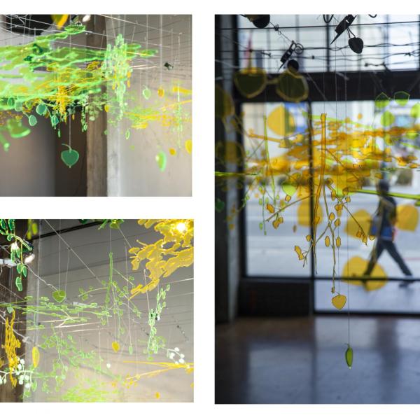 Shelby McAuliffe (MFA). Urban Biophony, Laser cut acrylic, speakers, microphones, cables, wires.