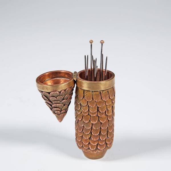 Joelle Cicak (MFA). Miniature Needle Set, Made for Knitting Small Hats, copper, bronze, and stainless steel, 3 1/2" x 1" x1"