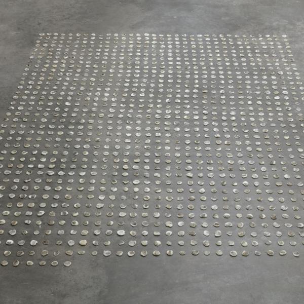 Anne Feller, “1,133”, 2021 Wax ‘stones’ and pastel fingerprints. 69” x 48”