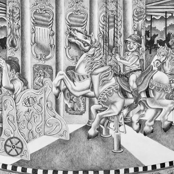 "After the Beheading of Falada," 2020. Black pencil drawings on paper. 16” x 22”