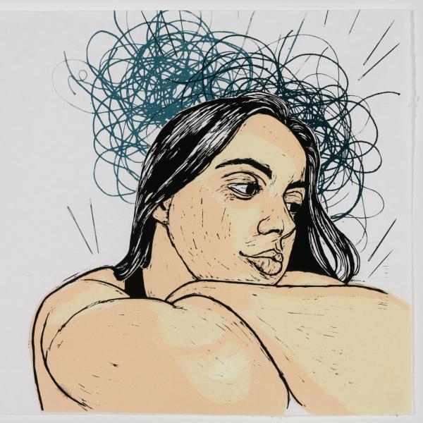 “An Isolated Introspection”, 2022 4-color Reductive Relief and Screenprint on Paper, 11 ½” x 12”