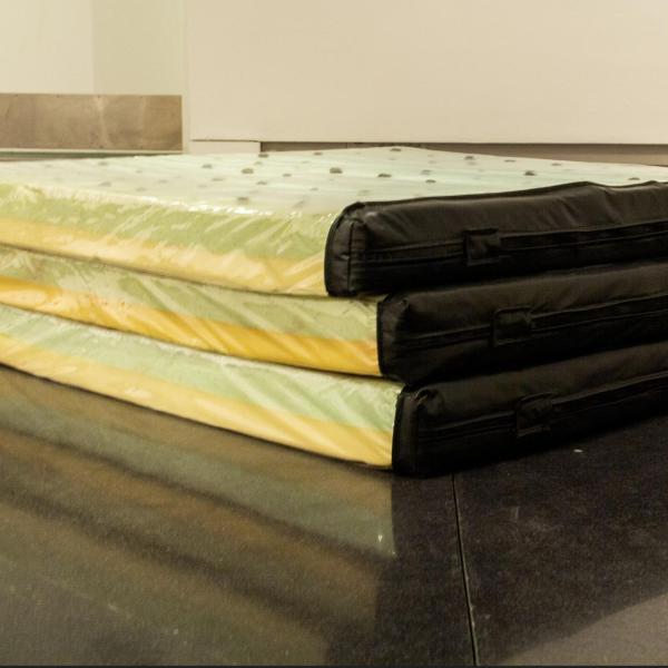 canvas, 2020 mattress foam pulled from the dumpster stuffed with steel wool soaked in peppermint oil