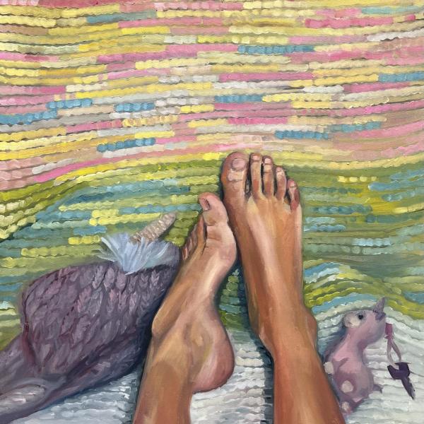 Footsy on Blanky, 2023. Oil