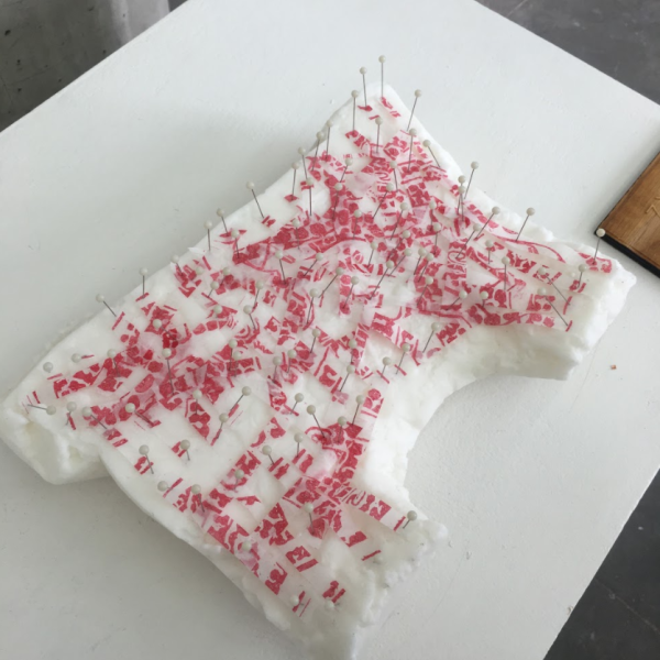 Madeline Sturm. "Body Work," paper, wax, metal, plastic, ink. 7"x13"x3". 2019