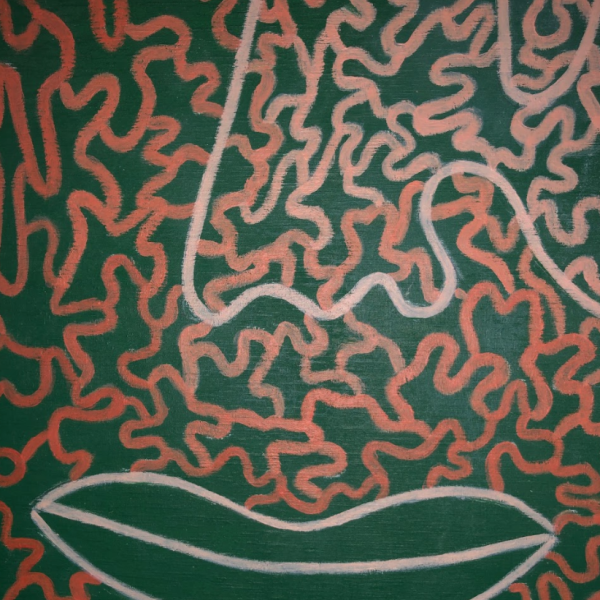 Reagan Tucker. "Flowing,"acrylic paint and string on wood. 22.25" x 22.25", 2019