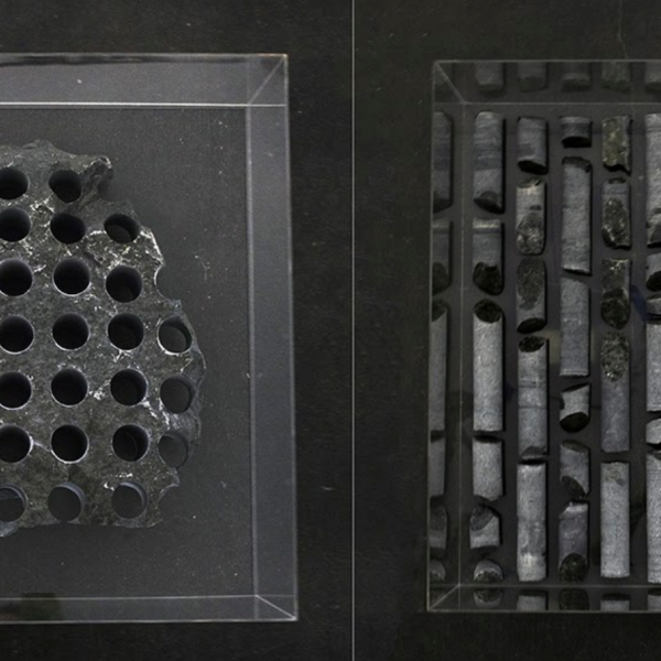 Aidan Welby. "Split Estate," granite from public land, plexi boxes. 30"x30"x12" per box. 2019
