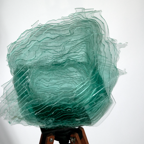 Amy Hoagland. "Synthetic Geode III," Layered Glass, Found modified tri-pod. 46"x30"x30". 2018