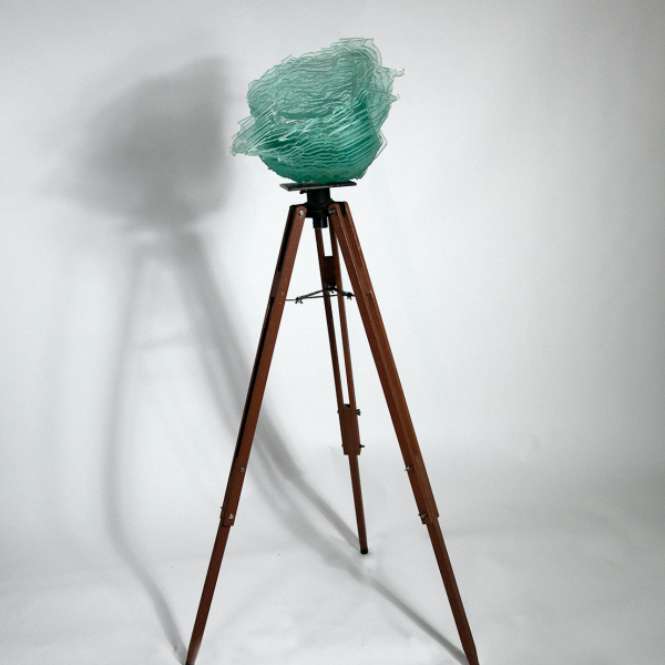 Amy Hoagland. "Synthetic Geode III," Layered Glass, Found modified tri-pod. 46"x30"x30". 2018