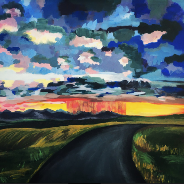 Courtney Saindon. "summer rain," acrylic on canvas. 30"x40". 2019