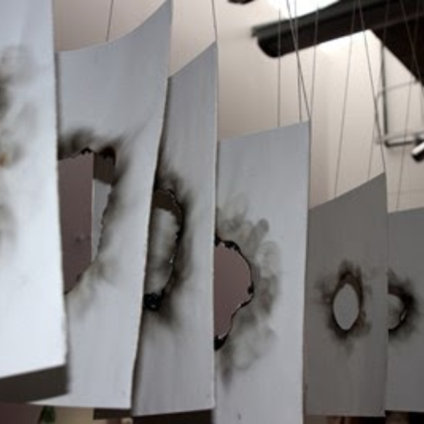 Araceli Lazzari. "Ozone," paper, string, fire. 2019