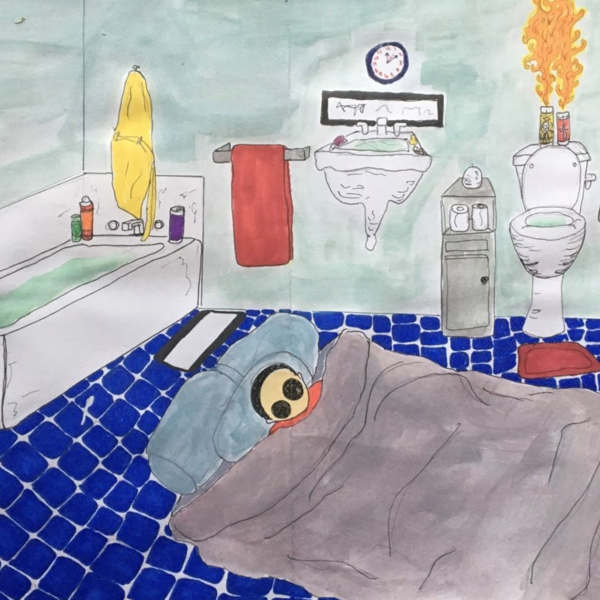 Zsatira Diamond. "Privacy," Colored pencil and marker on paper .11"x17". 2019