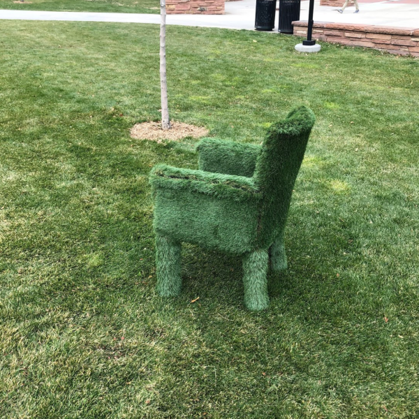 Lexi Block. "Please Sit," Wood, astroturf. 36"x27"x21". 2019