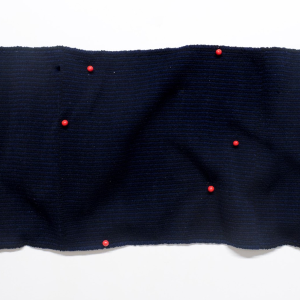 Liz Langhyer. "Cloud Dream (night landscape on a rural road)," Hand-woven fabric, cotton, ceramic. 2'x6'x5". 2019