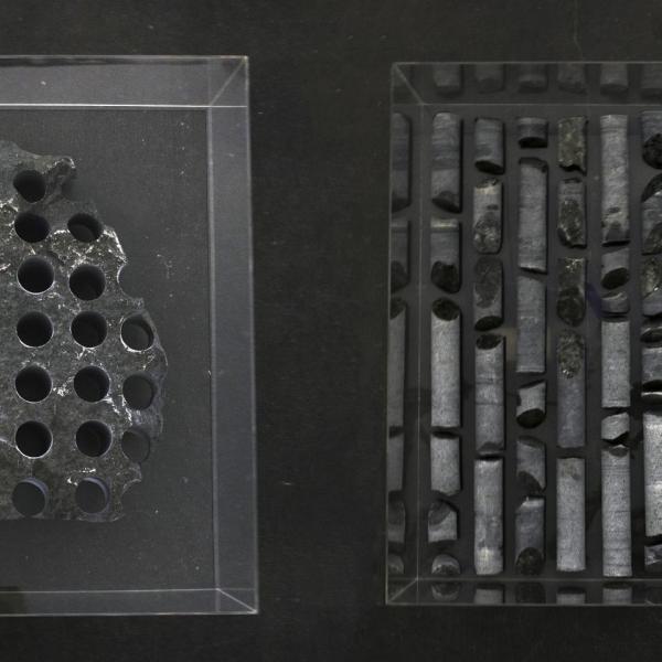 "Split Estate," Granite from public land, acrylic boxes Dimensions variable, each box 30” x 30” x 12” 2019