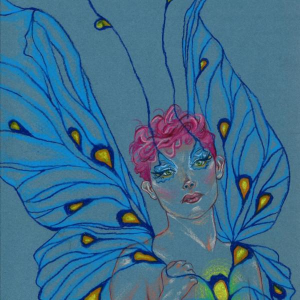 The Butterfly, 2022, colored pencil. 