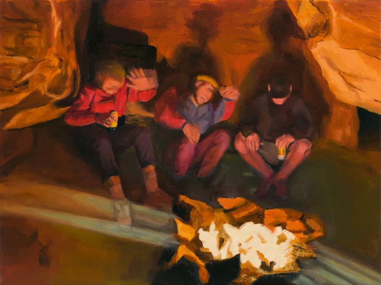 Claire Stufflebeam, "Primitive Needs," oil on canvas, 2021, 12” x 9”