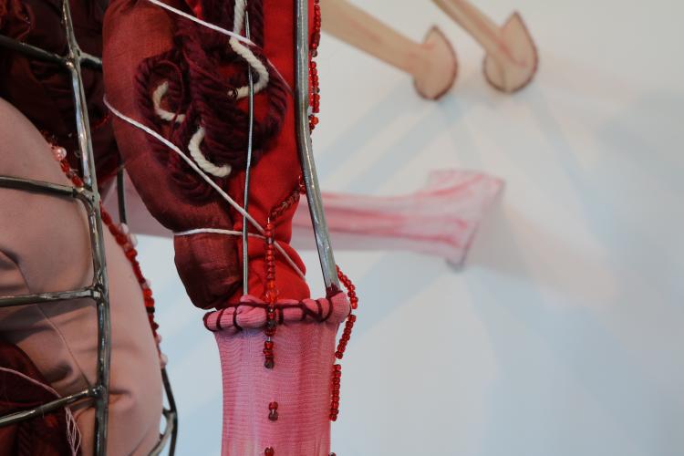 Depersonalization, 2021 Stainless steel, fabric, glass beads 5’x6’x2’