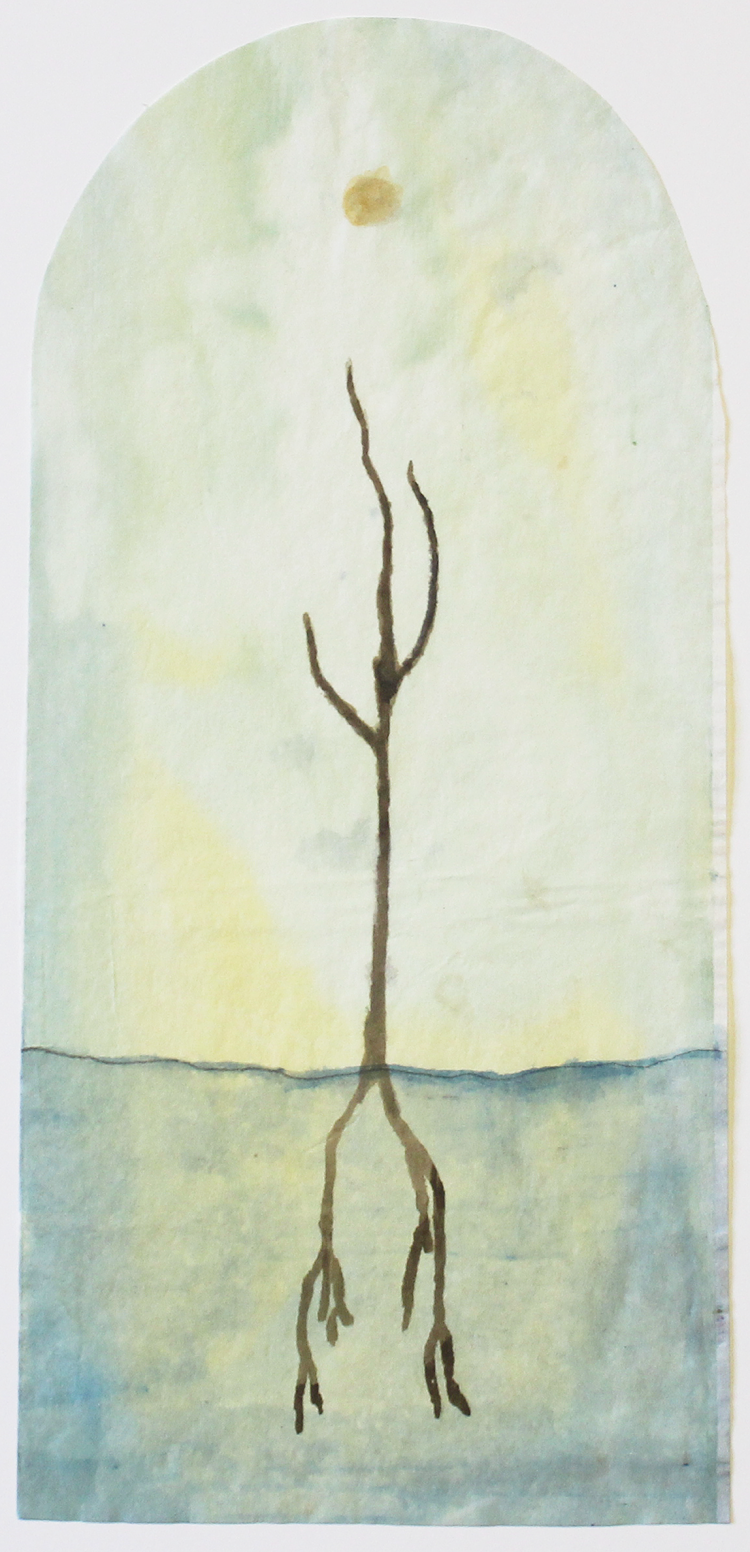 Mother Tree, Monotype with screenprint, watercolor, and graphite, 14” x 6”, 2020
