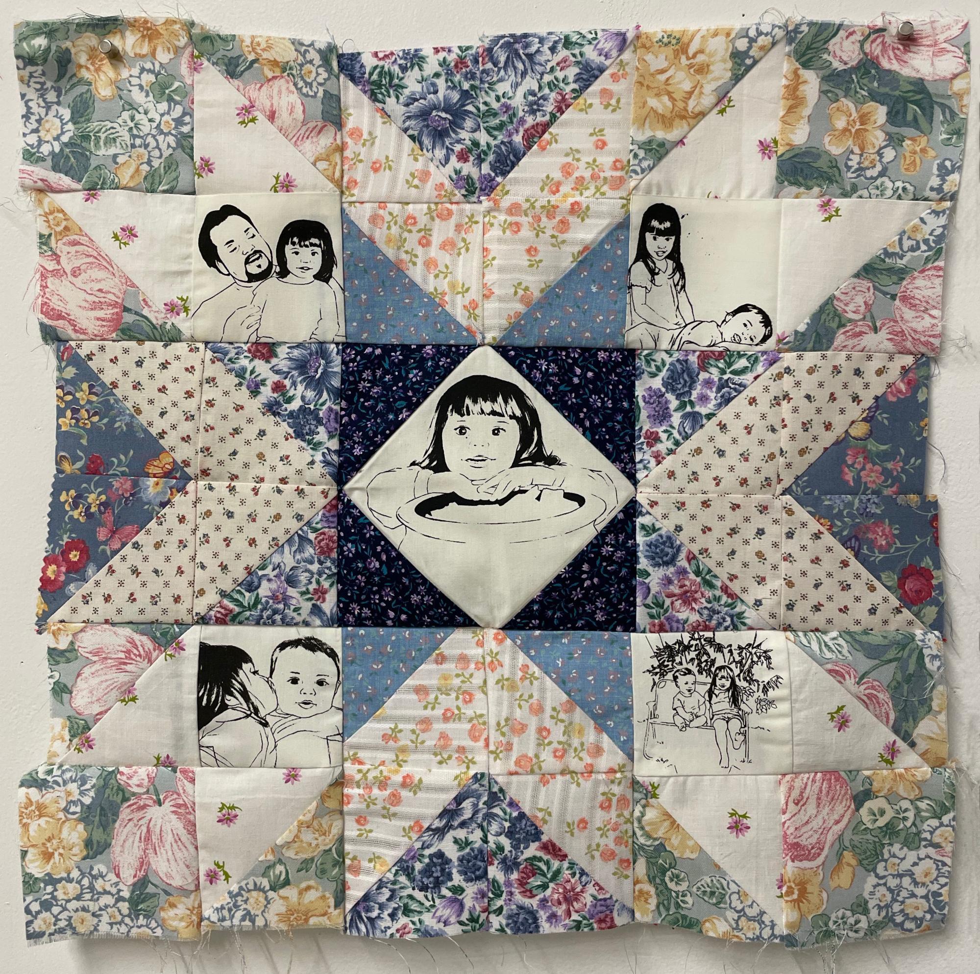 “A Patchwork Reflection of Myself”, 2022 Screenprint on Fabric, Quilted, 18” x 18”