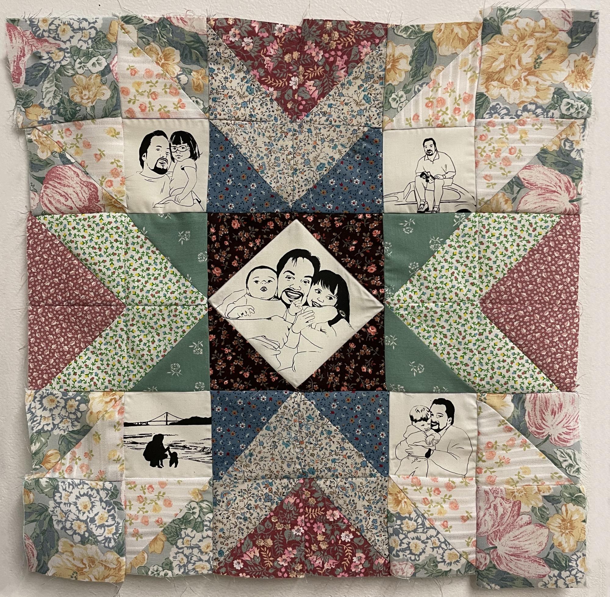 “A Patchwork Reflection I”, 2022 Screenprint on Fabric, Quilted, 18” x 18”