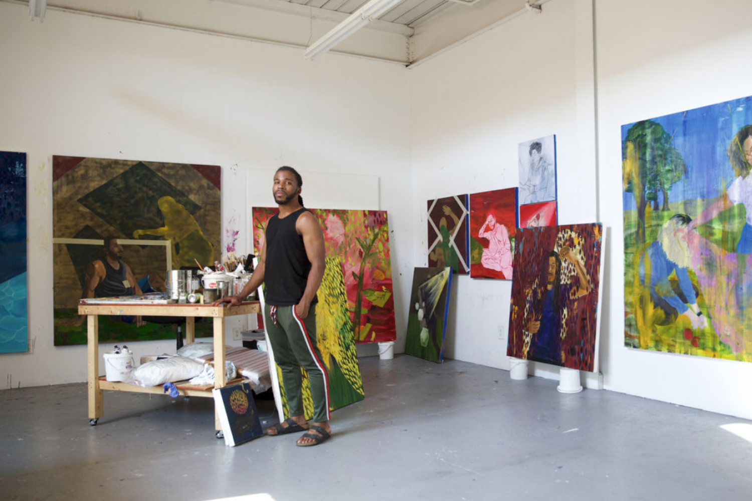 Portrait of Dominic Chambers in the artist’s studio in New Haven, CT. Photo by Bek Andersen. Courtesy of the artist and Anna Zorina Gallery, New York City.