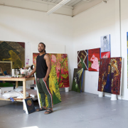 Portrait of Dominic Chambers in the artist’s studio in New Haven, CT. Photo by Bek Andersen. Courtesy of the artist and Anna Zorina Gallery, New York City.
