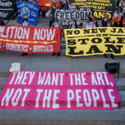 A rally, organized in part by Decolonize This Place, outside the Metropolitan Museum of Art in 2019.Credit...Erik McGregor/LightRocket via Getty Images