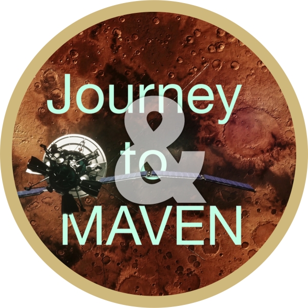 The MAVEN satellite drifts past Mars and the words "Journey to MAVEN."