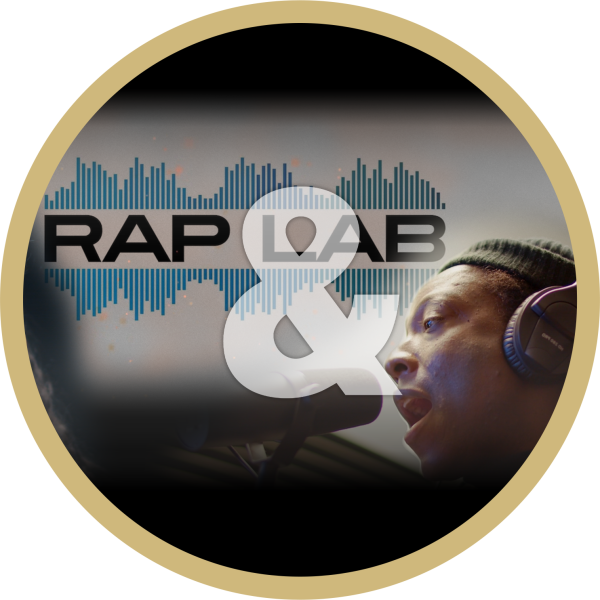 Dr. Kalonji Nzinga records a Hip Hop track in the RAP Lab.