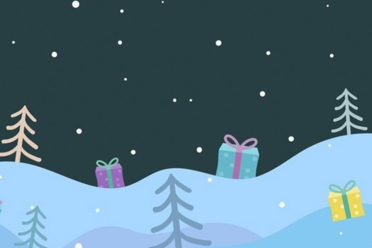 graphic of presents in the forest during winter