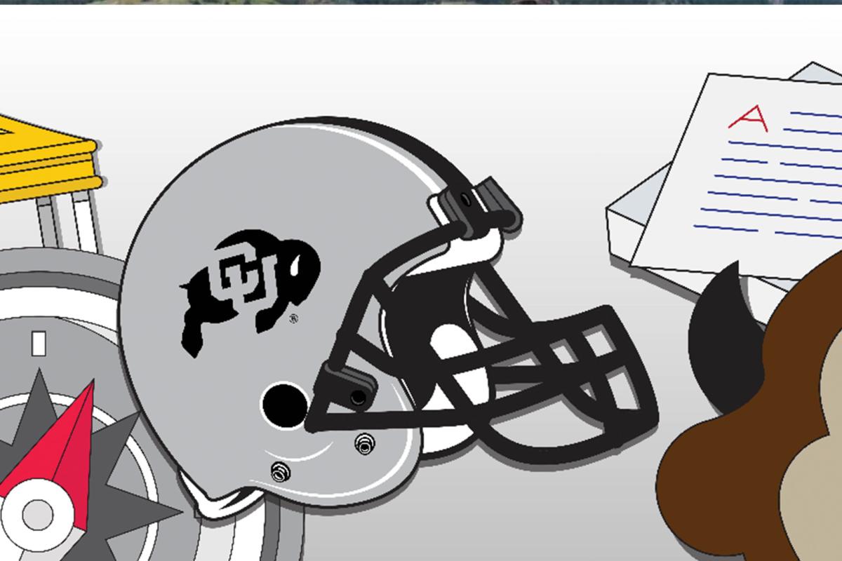 fall welcome - graphics: buffs helmet, ralphie, paper with an A