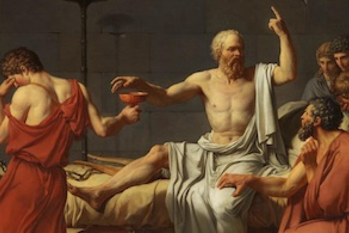 The trial of Socrates shows a fervent debate.