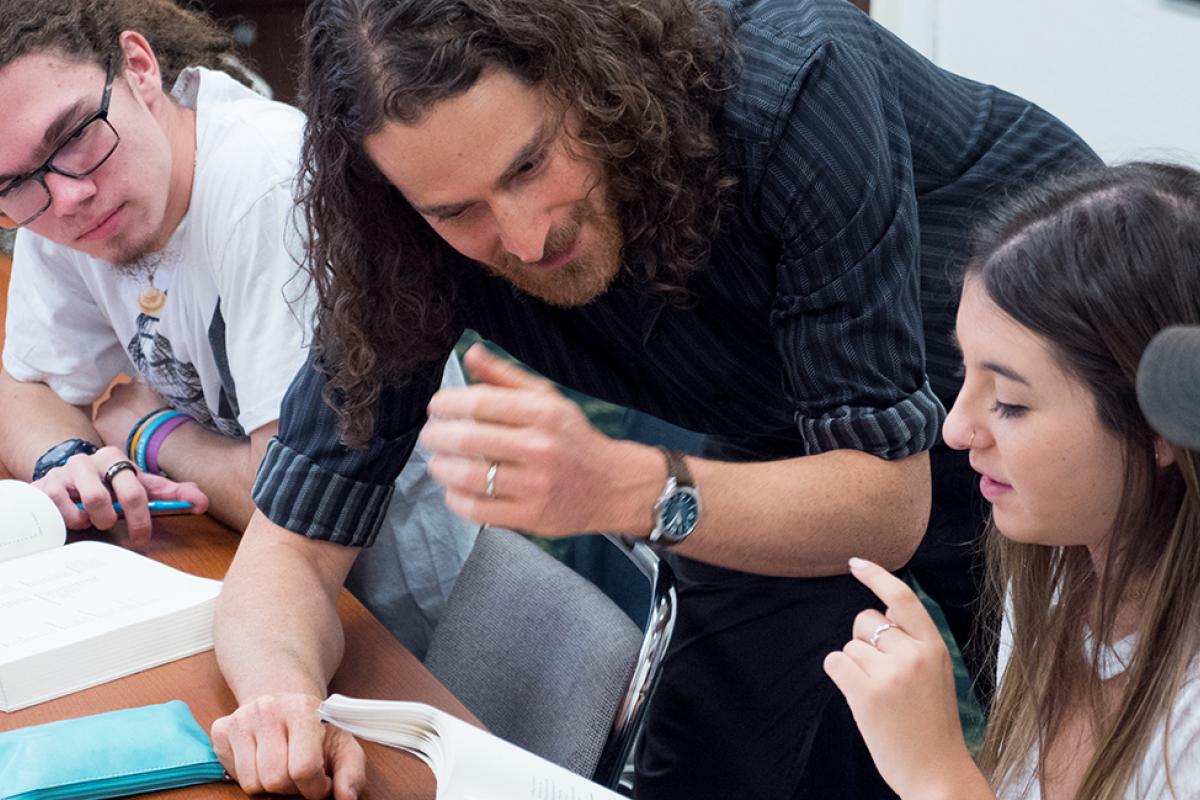 Jewish Studies professor working with a student